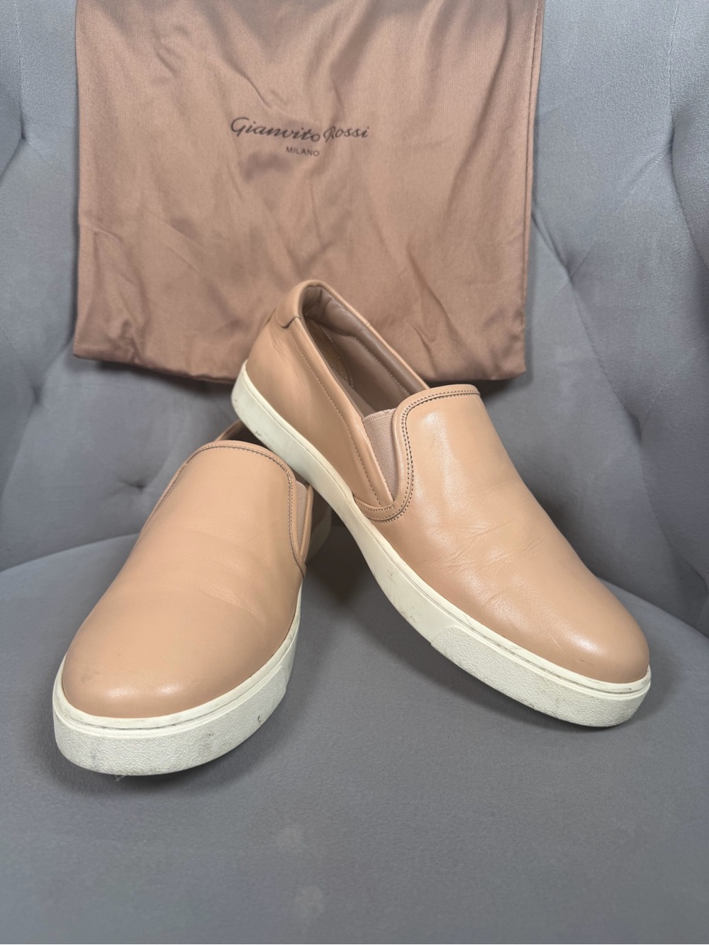 Gianvito Rossi Nude Leather Slip-On Sneakers US 10-10.5 / EU 41 Dust Bag